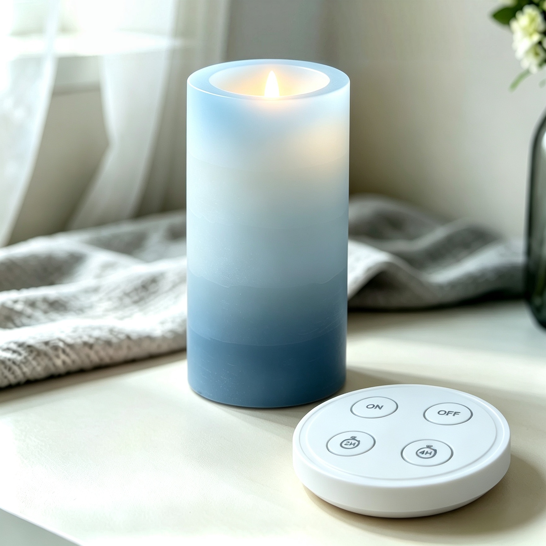 Wireless Remote Control Premium Electronic LED Candles – Real Wax Flameless Candles with RF Remote, Touch-Silent Switch, Wall-Penetrating Long Range Control, Customizable Brand & Functions ( Blue) 
